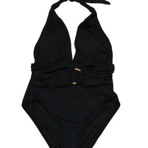 NWT Kate Spade New York Black Belted Halter One Piece Swimsuit  Large L